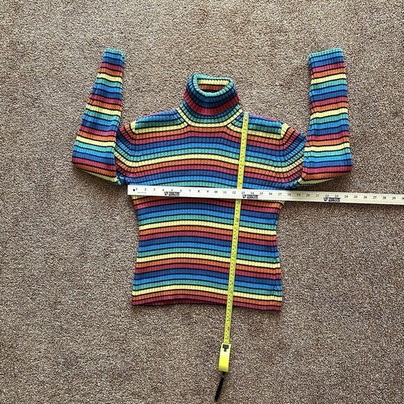 VTG Tommy Hilfiger Rainbow Striped Sweater Women’s Lg Turtleneck Cotton Kidcore - Picture 6 of 6